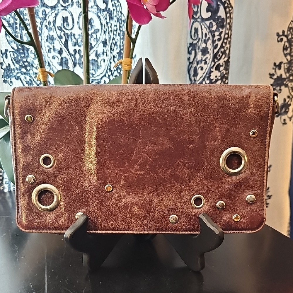 Hobo International Leather Clutch with Silver and Jewel Accents